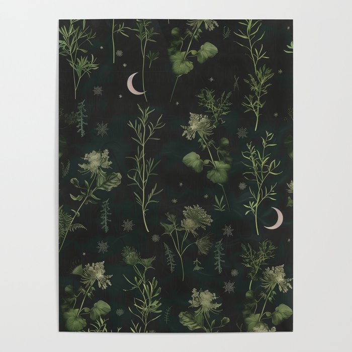 Full Moon Forest - Dreaming Crescent Moon Botanical  Poster Gallery Image 1