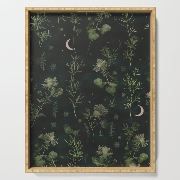 Full Moon Forest - Dreaming Crescent Moon Botanical  Serving Tray Gallery Image 1