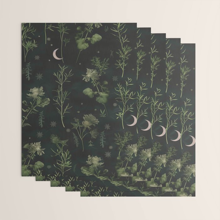 Full Moon Forest - Dreaming Crescent Moon Botanical  Wrapping Paper Gallery Image 3