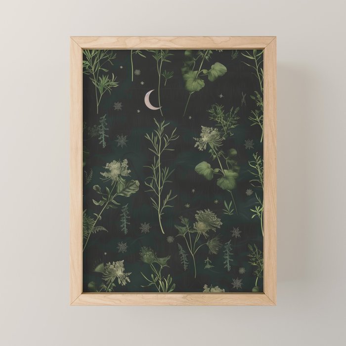 Full Moon Forest - Dreaming Crescent Moon Botanical  Mini Art Print Gallery Image 1