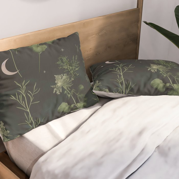 Full Moon Forest - Dreaming Crescent Moon Botanical  Pillow Sham Gallery Image 2