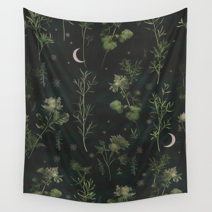 Full Moon Forest - Dreaming Crescent Moon Botanical  Wall Tapestry Gallery Image 4