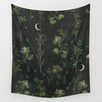Full Moon Forest - Dreaming Crescent Moon Botanical  Wall Tapestry Gallery Image 4