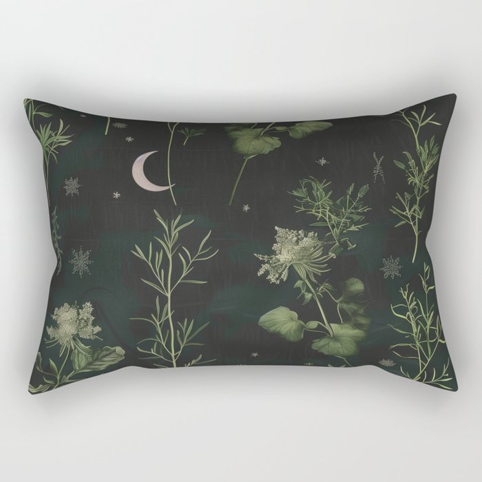 Full Moon Forest - Dreaming Crescent Moon Botanical  Rectangular Pillow Gallery Image 1