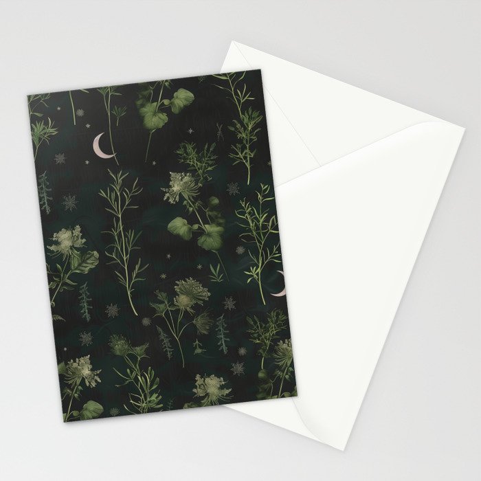 Full Moon Forest - Dreaming Crescent Moon Botanical  Stationery Card Gallery Image 2