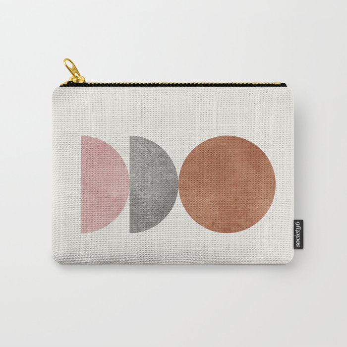 Woodblock Pink Brown Mid century modern Carry All Pouch Gallery Image 1