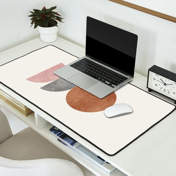 Woodblock Pink Brown Mid century modern Desk Mat Gallery Image 2