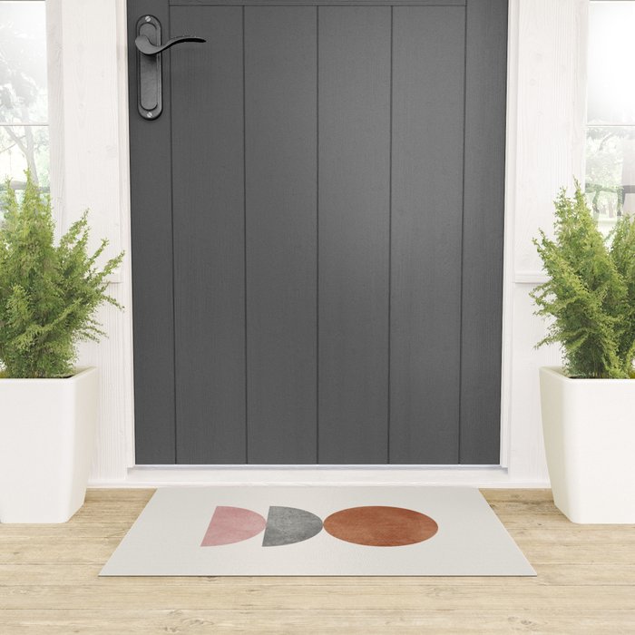 Woodblock Pink Brown Mid century modern Welcome Mat Gallery Image 3