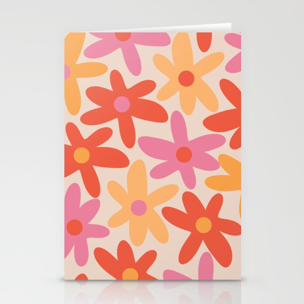 Daisy Time Retro Floral Pattern Pink Orange Stationery Card Gallery Image 1