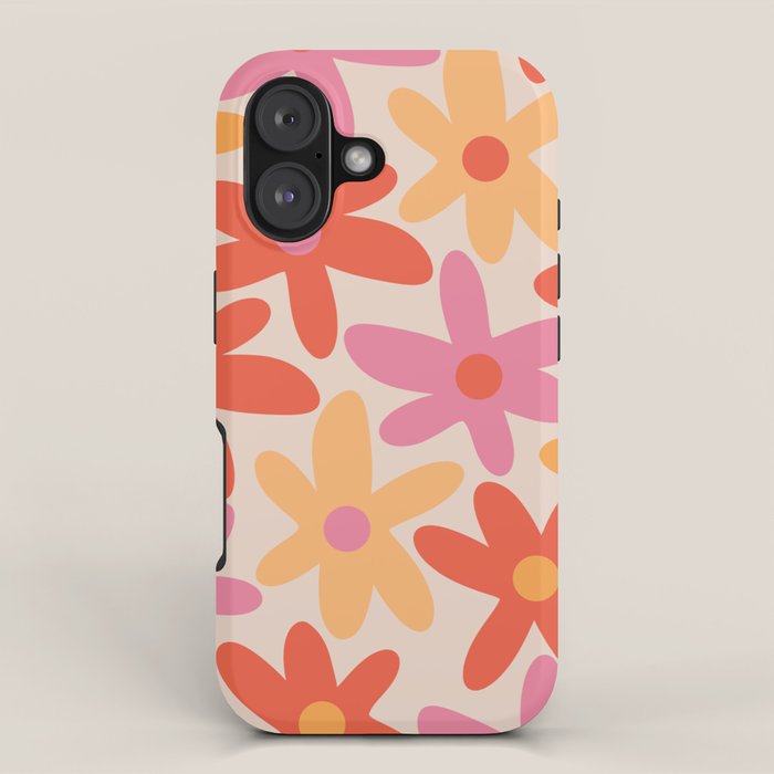 Daisy Time Retro Floral Pattern Pink Orange iPhone Case Gallery Image 1