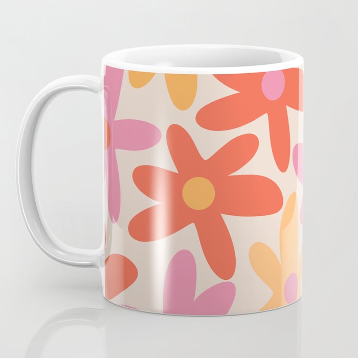 Daisy Time Retro Floral Pattern Pink Orange Coffee Mug Gallery Image 3