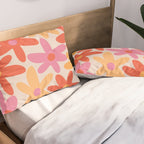 Daisy Time Retro Floral Pattern Pink Orange Pillow Sham Gallery Image 2