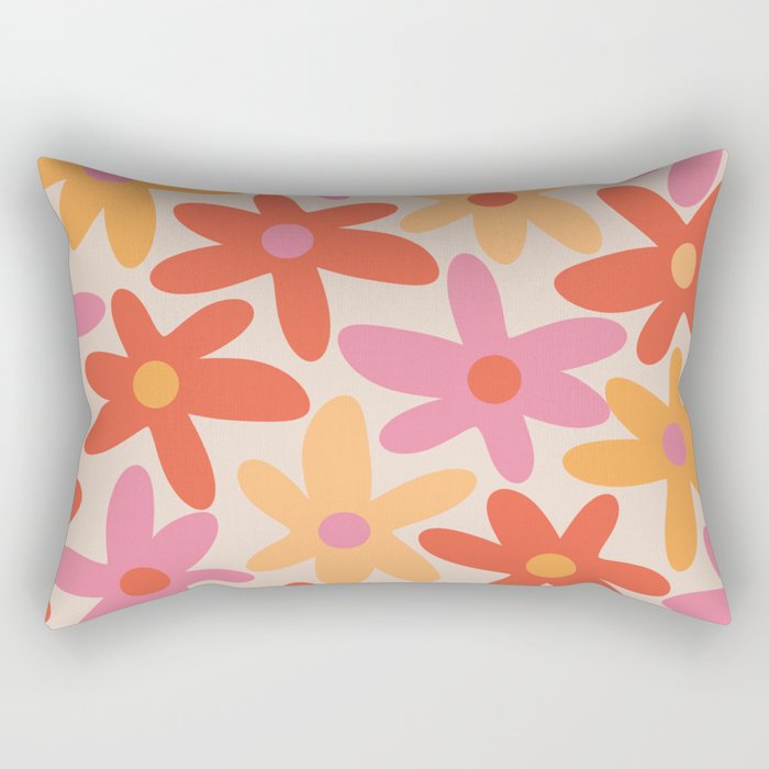 Daisy Time Retro Floral Pattern Pink Orange Rectangular Pillow Gallery Image 2
