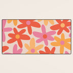 Daisy Time Retro Floral Pattern Pink Orange Desk Mat Gallery Image 3
