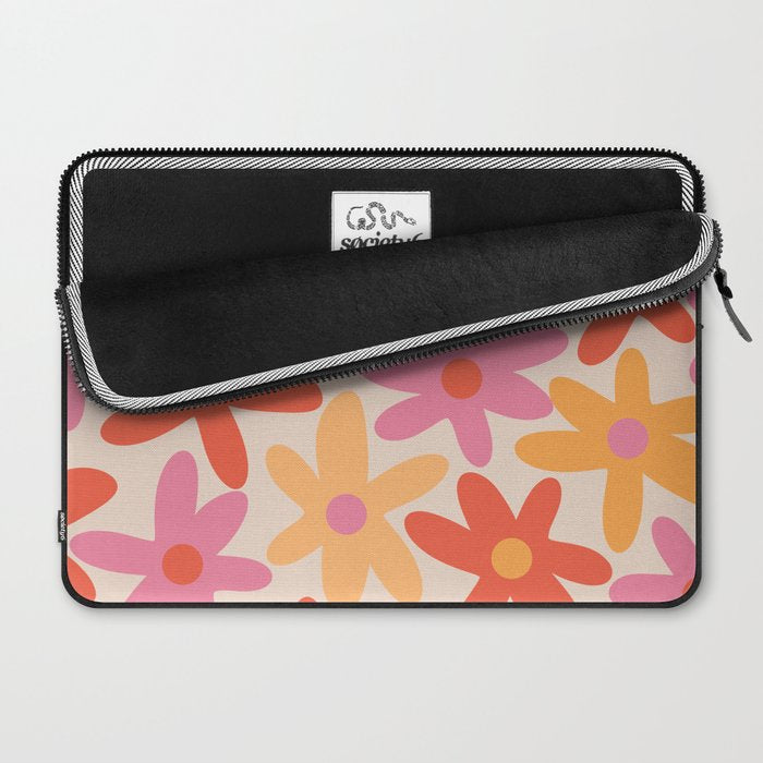 Daisy Time Retro Floral Pattern Pink Orange Laptop Sleeve Gallery Image 2