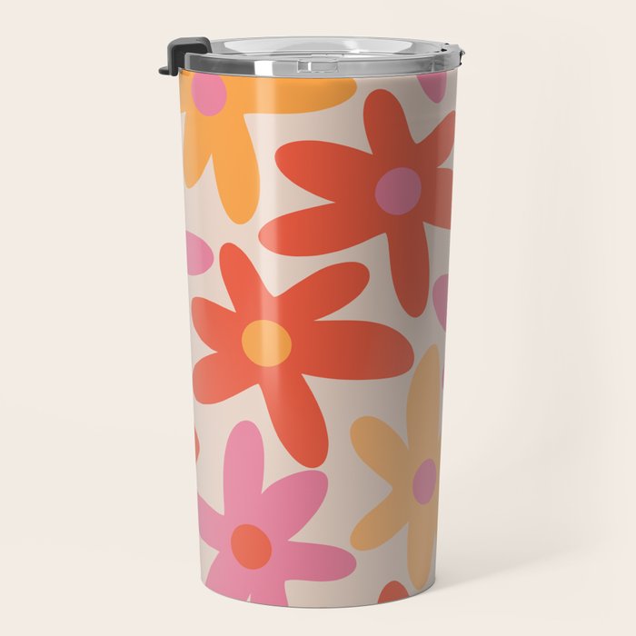 Daisy Time Retro Floral Pattern Pink Orange Travel Mug Gallery Image 3