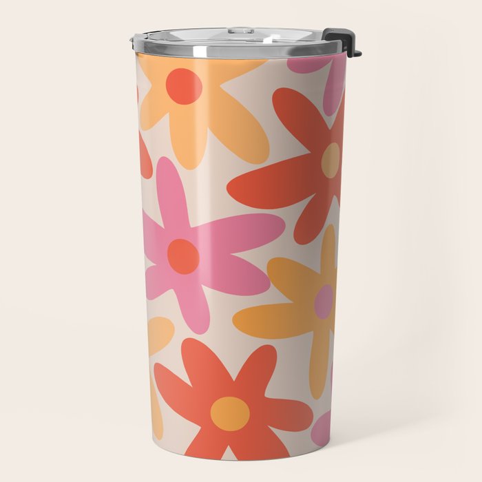 Daisy Time Retro Floral Pattern Pink Orange Travel Mug Gallery Image 2