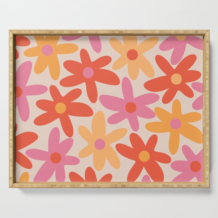 Daisy Time Retro Floral Pattern Pink Orange Serving Tray Gallery Image 1