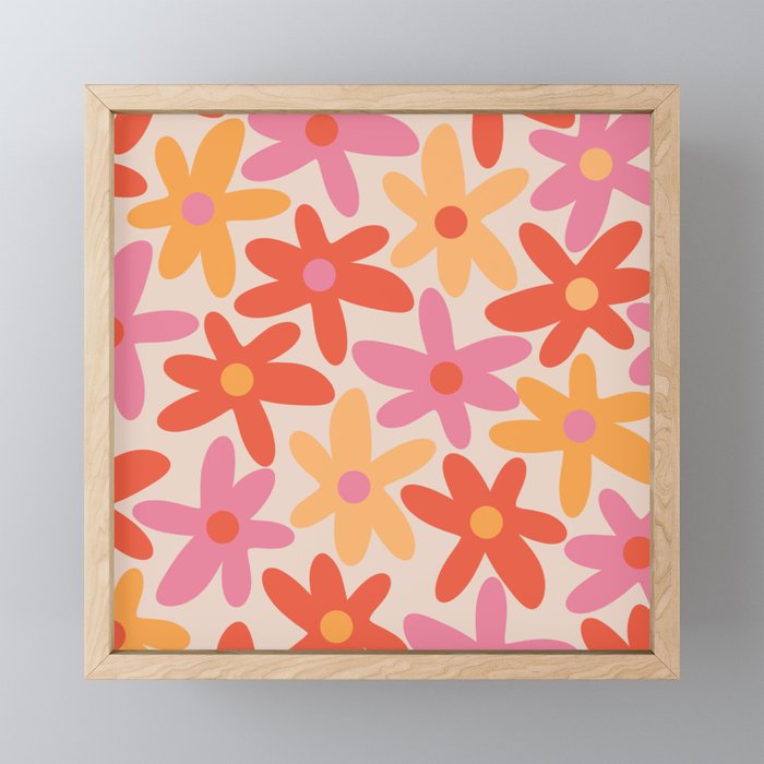 Daisy Time Retro Floral Pattern Pink Orange Mini Art Print Gallery Image 1