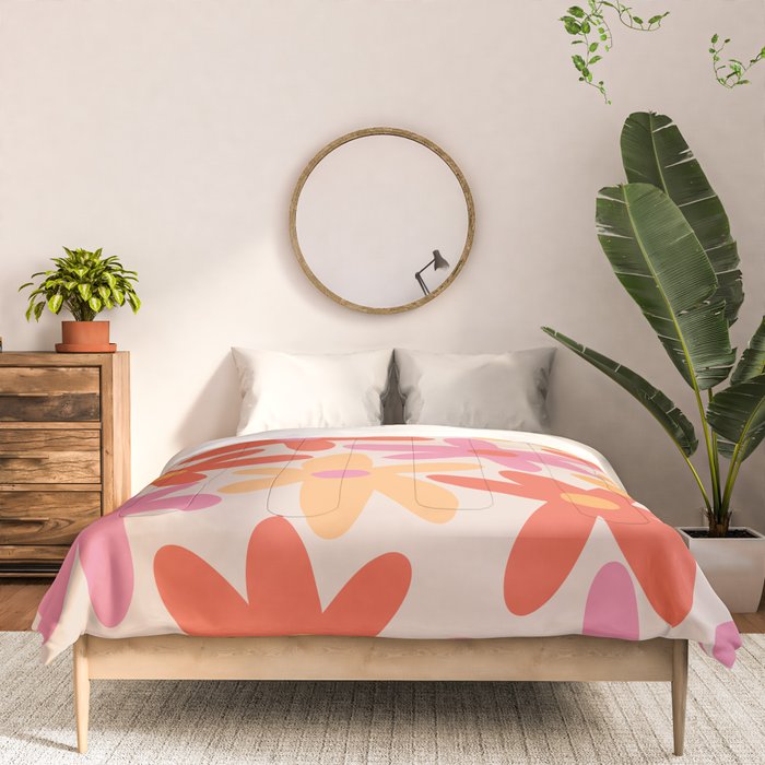 Daisy Time Retro Floral Pattern Pink Orange Comforter Gallery Image 3