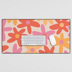 Daisy Time Retro Floral Pattern Pink Orange Desk Mat Gallery Image 1