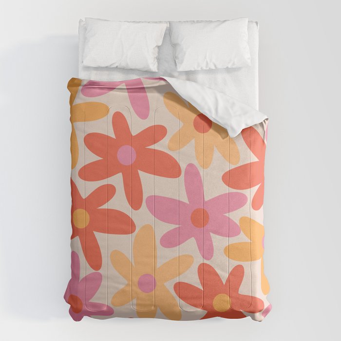 Daisy Time Retro Floral Pattern Pink Orange Comforter Gallery Image 6