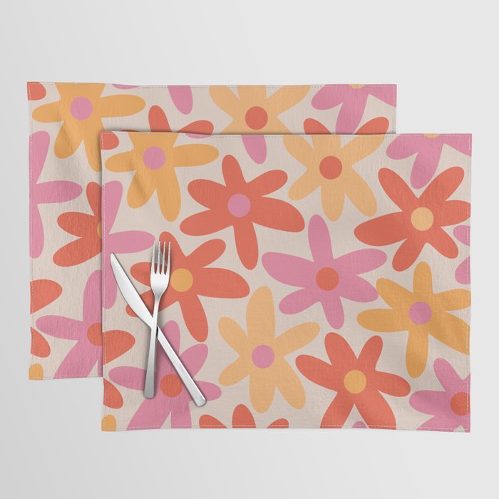 Daisy Time Retro Floral Pattern Pink Orange Placemat Gallery Image 1