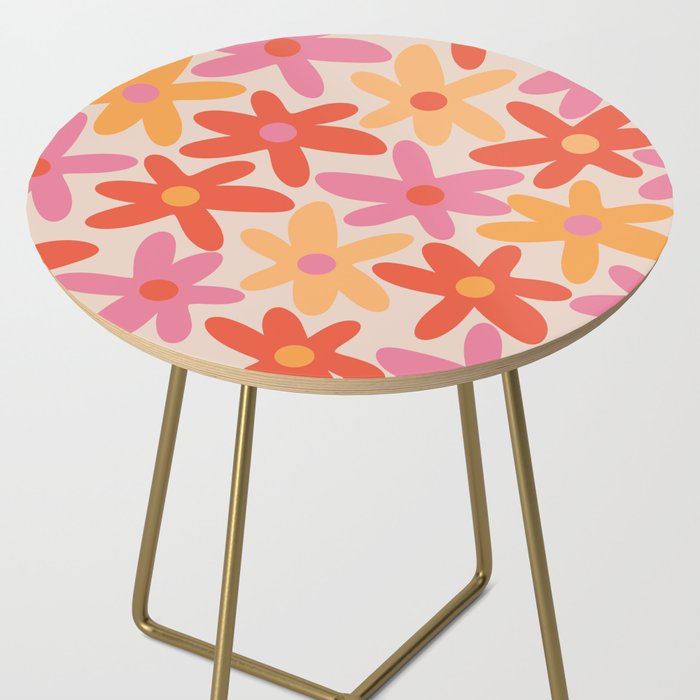 Daisy Time Retro Floral Pattern Pink Orange Side Table Gallery Image 2