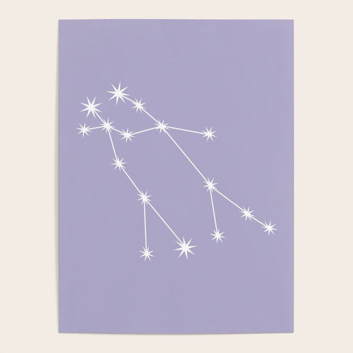 Gemini Zodiac Star Constellation Line Art Pastel Lavender Poster Gallery Image 4