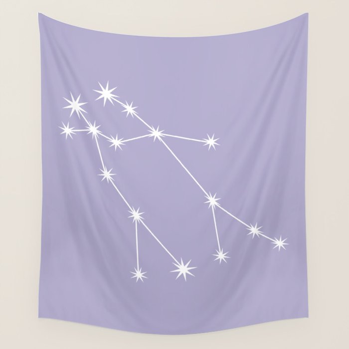Gemini Zodiac Star Constellation Line Art Pastel Lavender Wall Tapestry Gallery Image 4