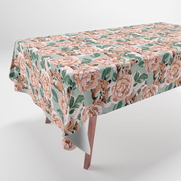 Red foxes in the rose bushes 24 Tablecloth Gallery Image 1