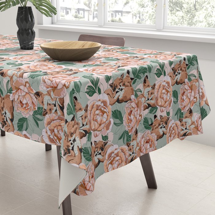 Red foxes in the rose bushes 24 Tablecloth Gallery Image 3