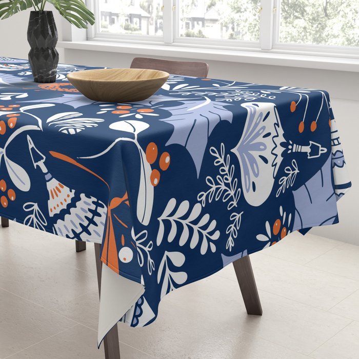 Wonderful ditsy holiday joy blue Tablecloth Gallery Image 3
