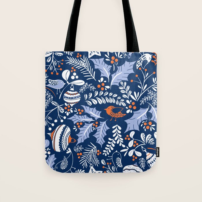 Wonderful ditsy holiday joy blue Tote Bag Gallery Image 1