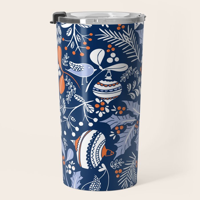 Wonderful ditsy holiday joy blue Travel Mug Gallery Image 3