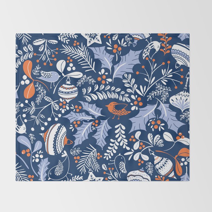 Wonderful ditsy holiday joy blue Throw Blanket Gallery Image 2