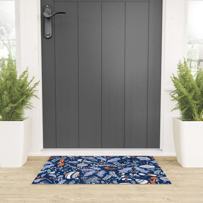 Wonderful ditsy holiday joy blue Welcome Mat Gallery Image 3