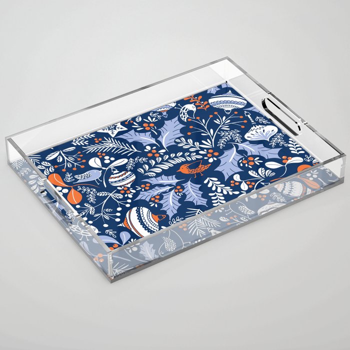 Wonderful ditsy holiday joy blue Acrylic Tray Gallery Image 1