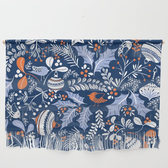 Wonderful ditsy holiday joy blue Wall Hanging Gallery Image 1