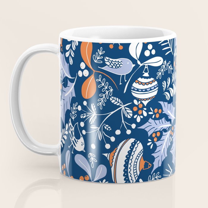 Wonderful ditsy holiday joy blue Coffee Mug Gallery Image 3