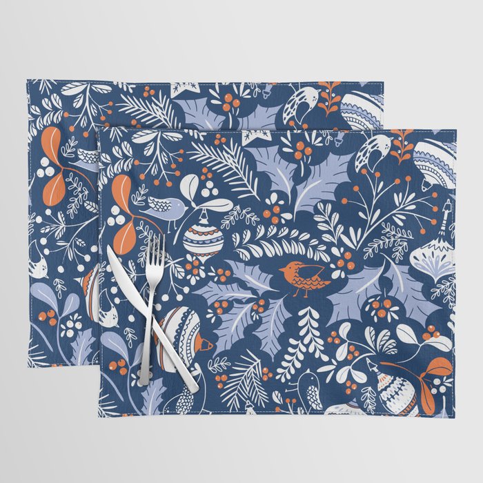 Wonderful ditsy holiday joy blue Placemat Gallery Image 1