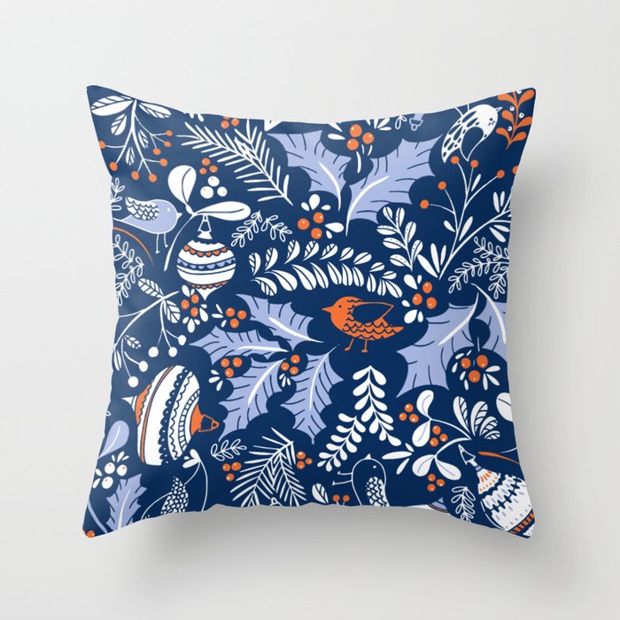 Wonderful ditsy holiday joy blue Throw Pillow Gallery Image 1