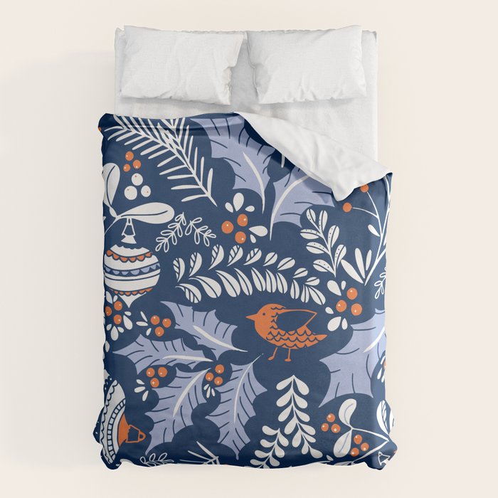 Wonderful ditsy holiday joy blue Duvet Cover Gallery Image 1