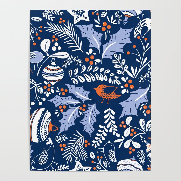 Wonderful ditsy holiday joy blue Poster Gallery Image 1