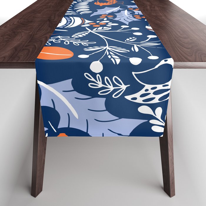 Wonderful ditsy holiday joy blue Table Runner Gallery Image 1