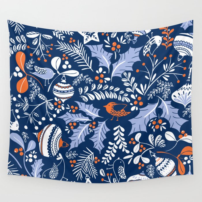 Wonderful ditsy holiday joy blue Wall Tapestry Gallery Image 1
