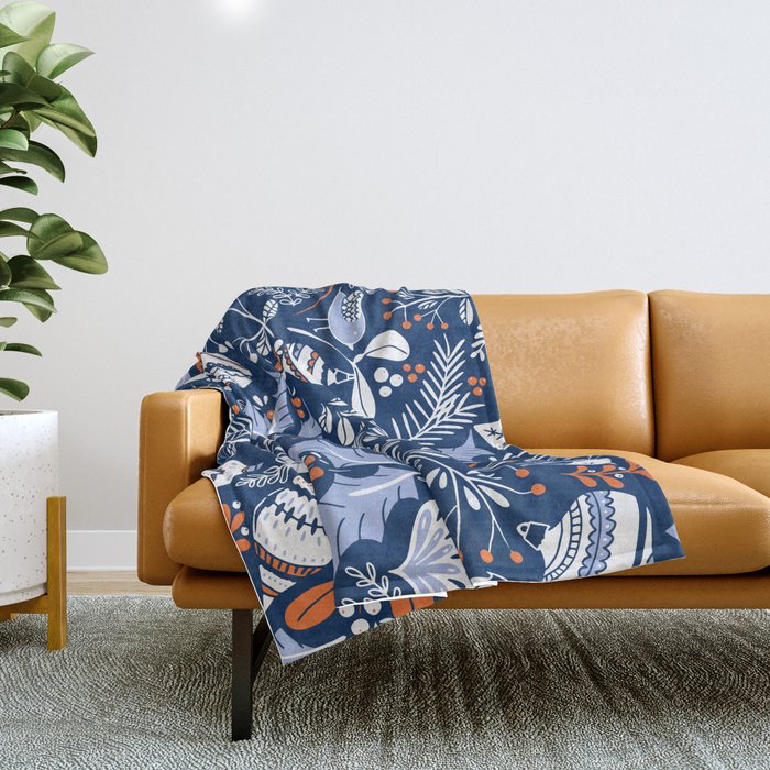Wonderful ditsy holiday joy blue Throw Blanket Gallery Image 1