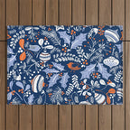 Wonderful ditsy holiday joy blue Outdoor Rug Gallery Image 1