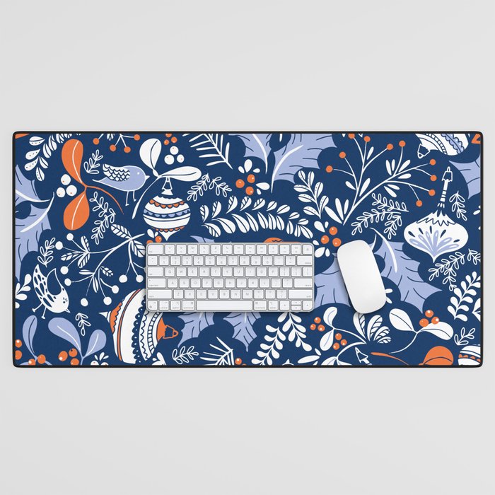 Wonderful ditsy holiday joy blue Desk Mat Gallery Image 1