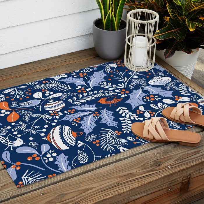 Wonderful ditsy holiday joy blue Outdoor Rug Gallery Image 2